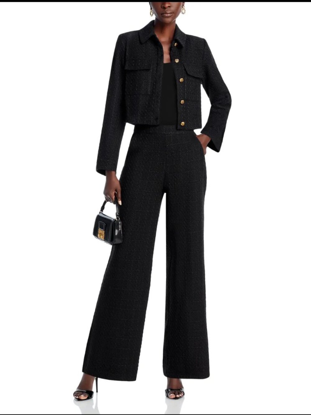 Black Aqua Liat Baruch High Rise Tweed Wide Leg Pants Formal Trousers Small
